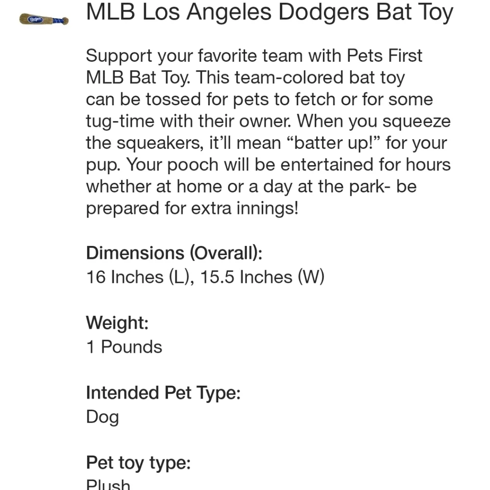 MLB Los Angeles Dodgers Pet Bat Toy